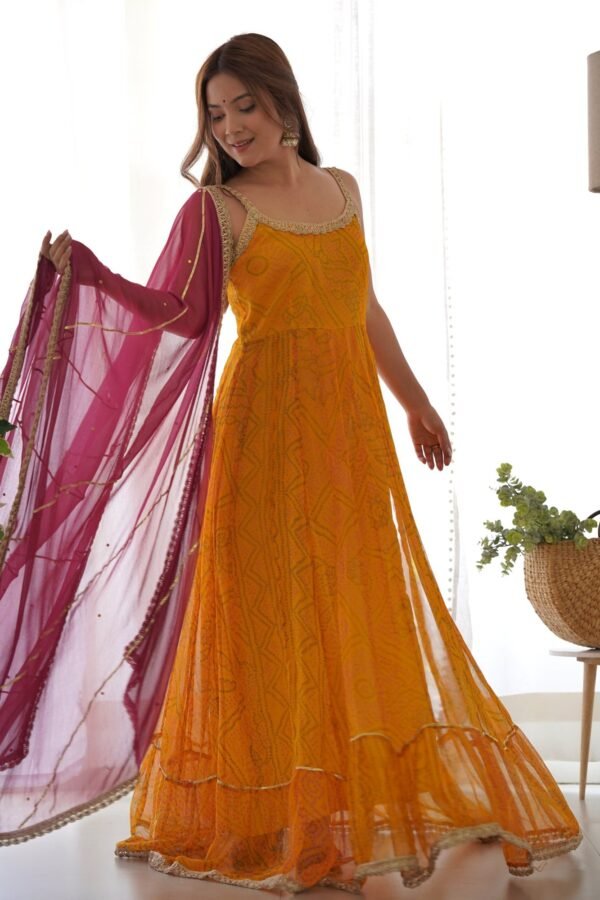 Yellow and wine anarkali set
