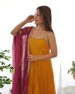 Yellow and wine anarkali set