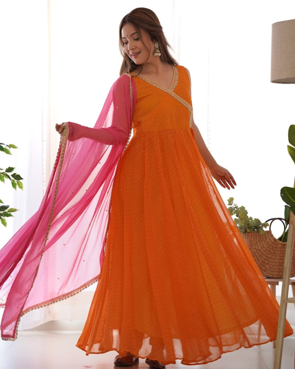 Yellow & ink angrakha anarkali set