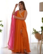 Yellow & ink angrakha anarkali set