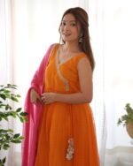 Yellow & ink angrakha anarkali set