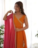 Yellow & ink angrakha anarkali set