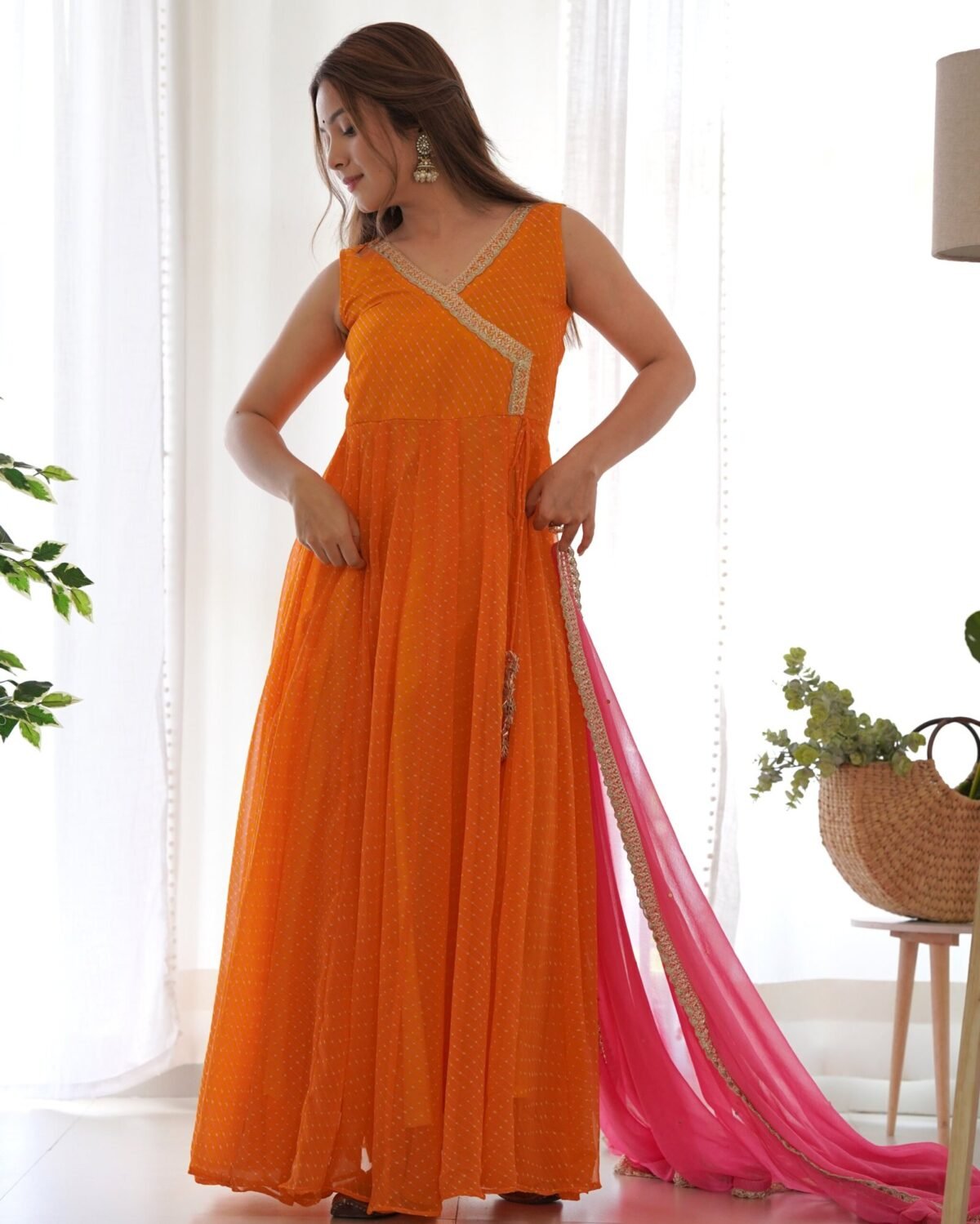 Yellow & ink angrakha anarkali set