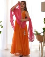 Yellow & ink angrakha anarkali set