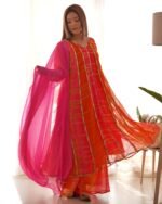 Magenta and orange anarkali set (set of 3)