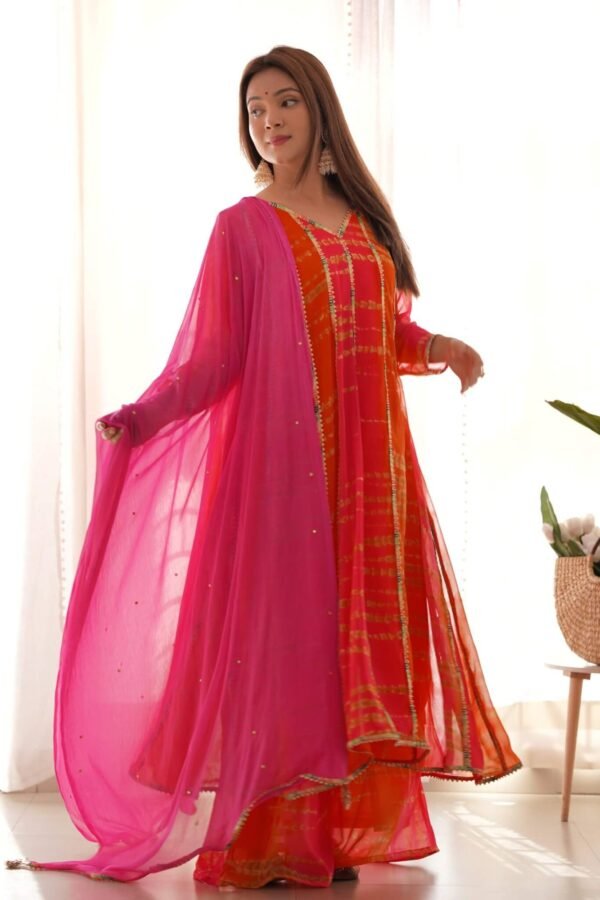 Magenta and orange anarkali set (set of 3)