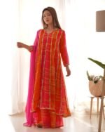 Magenta and orange anarkali set (set of 3)