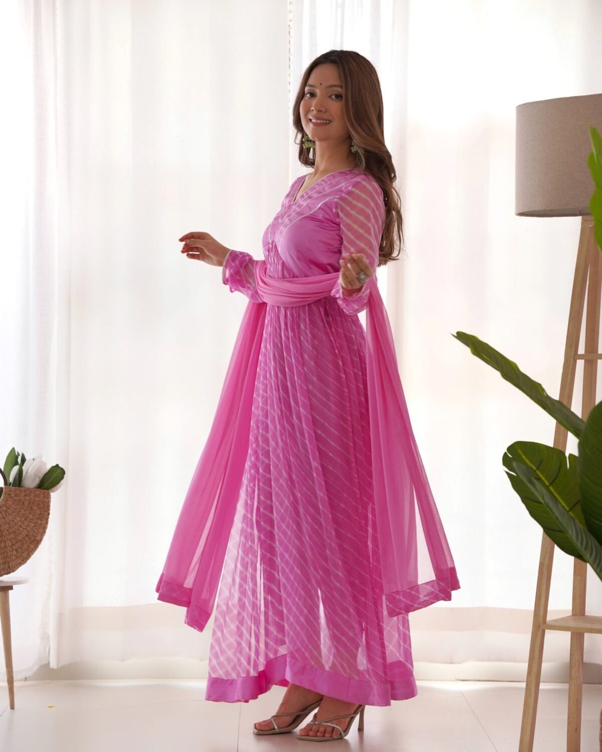 Fuchsia Pink leheriya suit set (set of 3 )