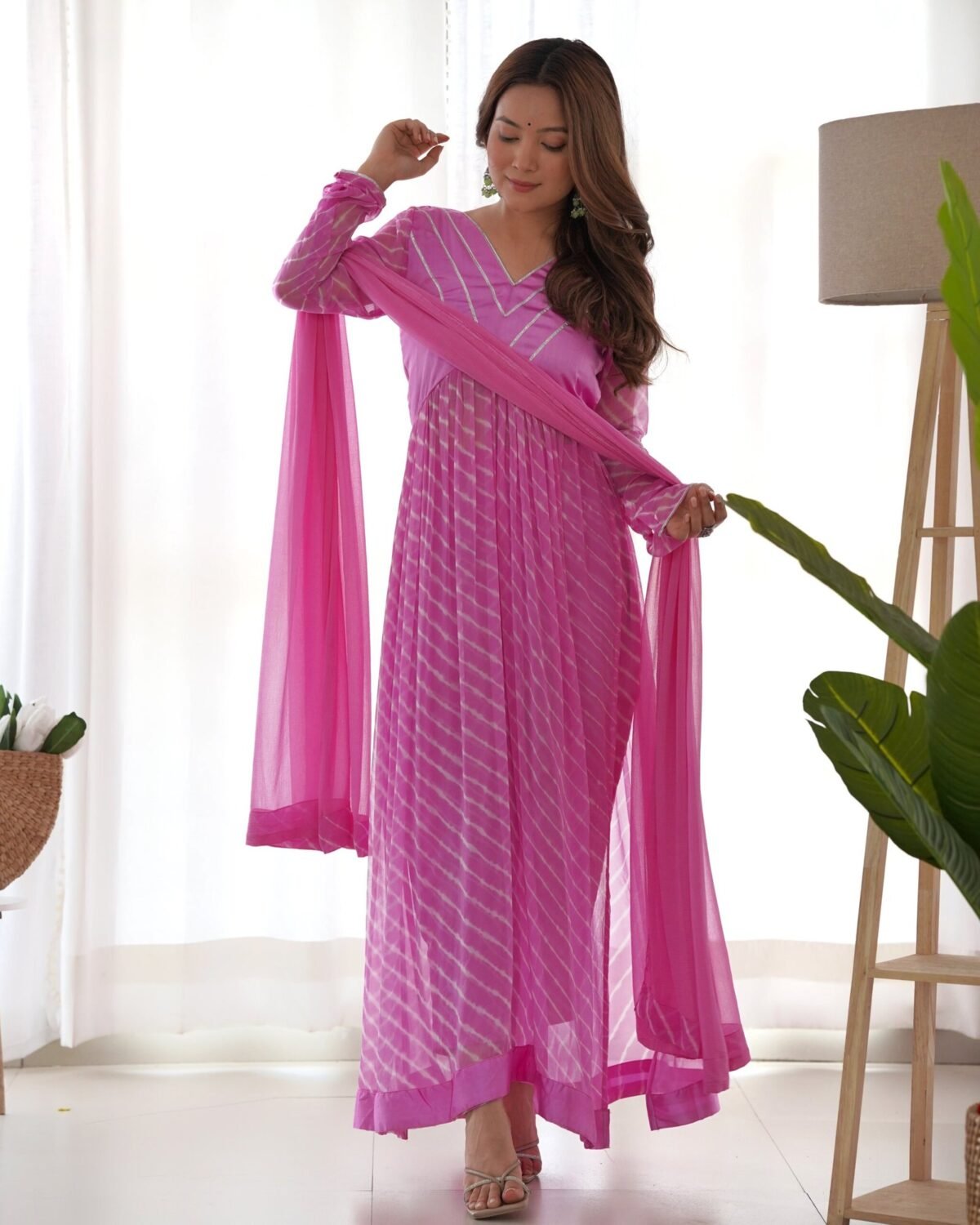 Fuchsia Pink leheriya suit set (set of 3 )