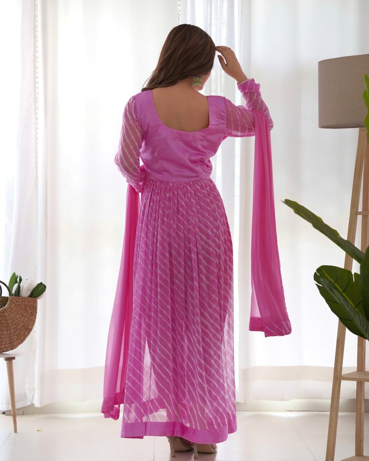 Fuchsia Pink leheriya suit set (set of 3 )