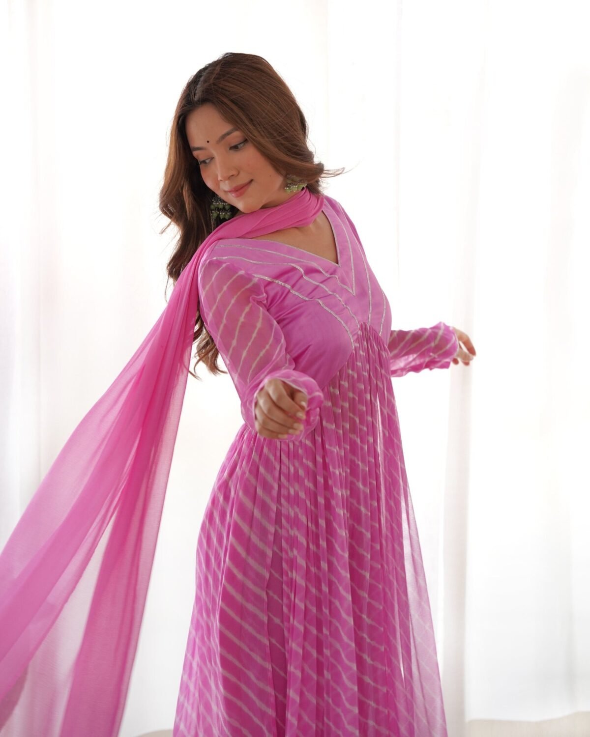 Fuchsia Pink leheriya suit set (set of 3 )