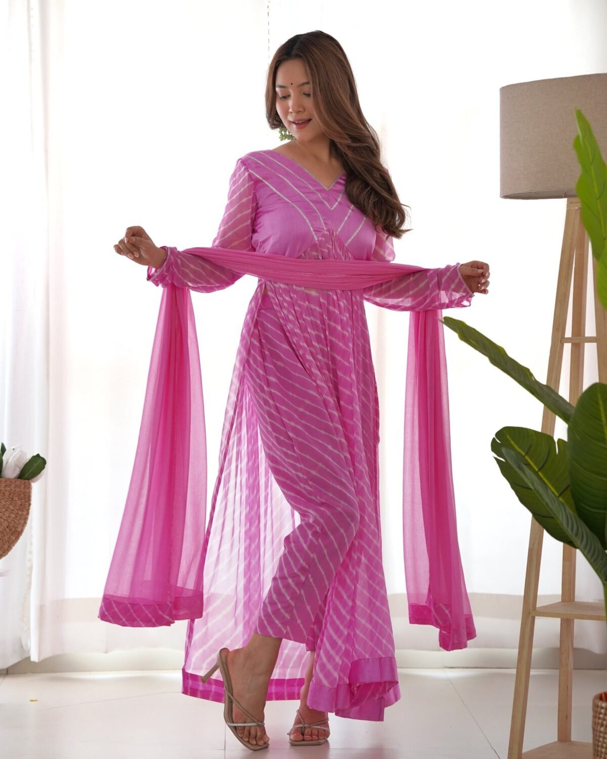 Fuchsia Pink leheriya suit set (set of 3 )