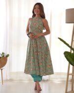 Floraly blue kurta salwar set ( set of 2)