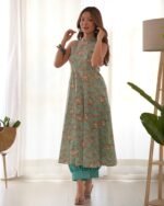 Floraly blue kurta salwar set ( set of 2)