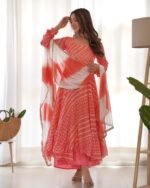 Creamy peach anarkali set (Set of 3)