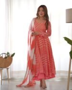 Creamy peach anarkali set (Set of 3)