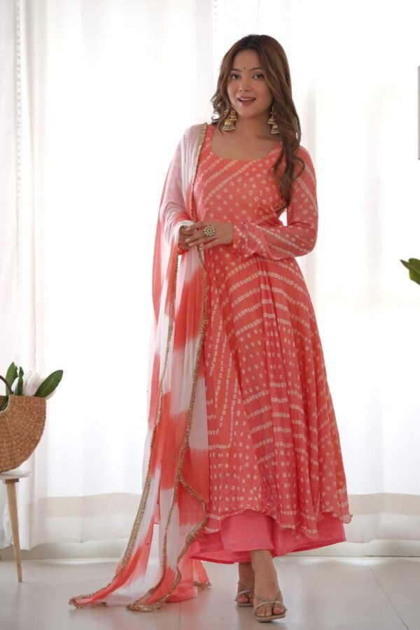 Creamy peach anarkali set (Set of 3)