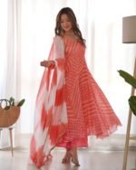 Creamy peach anarkali set (Set of 3)