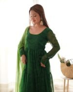 Green bandhani tiered anarkali set(Set of 2)