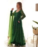 Green bandhani tiered anarkali set(Set of 2)