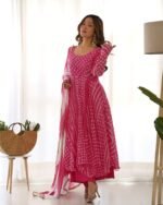 Flamingo Magenta bandhani anarkali set (Set of 3)
