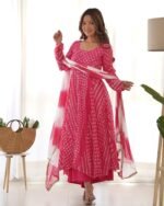 Flamingo Magenta bandhani anarkali set (Set of 3)