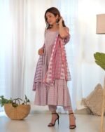 White and lavender anarkali set