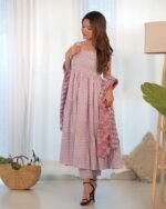 White and lavender anarkali set