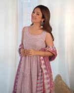 White and lavender anarkali set