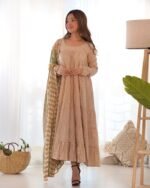 Creamy yellow tiered anarkali set
