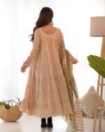 Creamy yellow tiered anarkali set