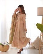 Creamy yellow tiered anarkali set