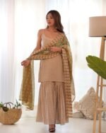 Cream yellow kurta sharara set (set of 3 )