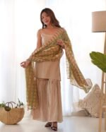 Cream yellow kurta sharara set (set of 3 )