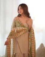 Cream yellow kurta sharara set (set of 3 )