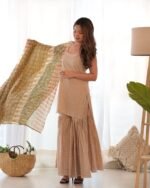 Cream yellow kurta sharara set (set of 3 )