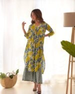 Grey & yellow kurta palazzo set (set of 2)
