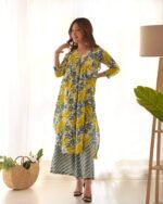 Grey & yellow kurta palazzo set (set of 2)