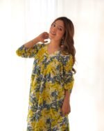 Grey & yellow kurta palazzo set (set of 2)