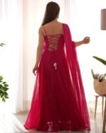 Magenta bandhani anarkali set (set of 2)