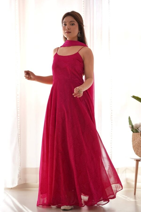 Magenta bandhani anarkali set (set of 2)