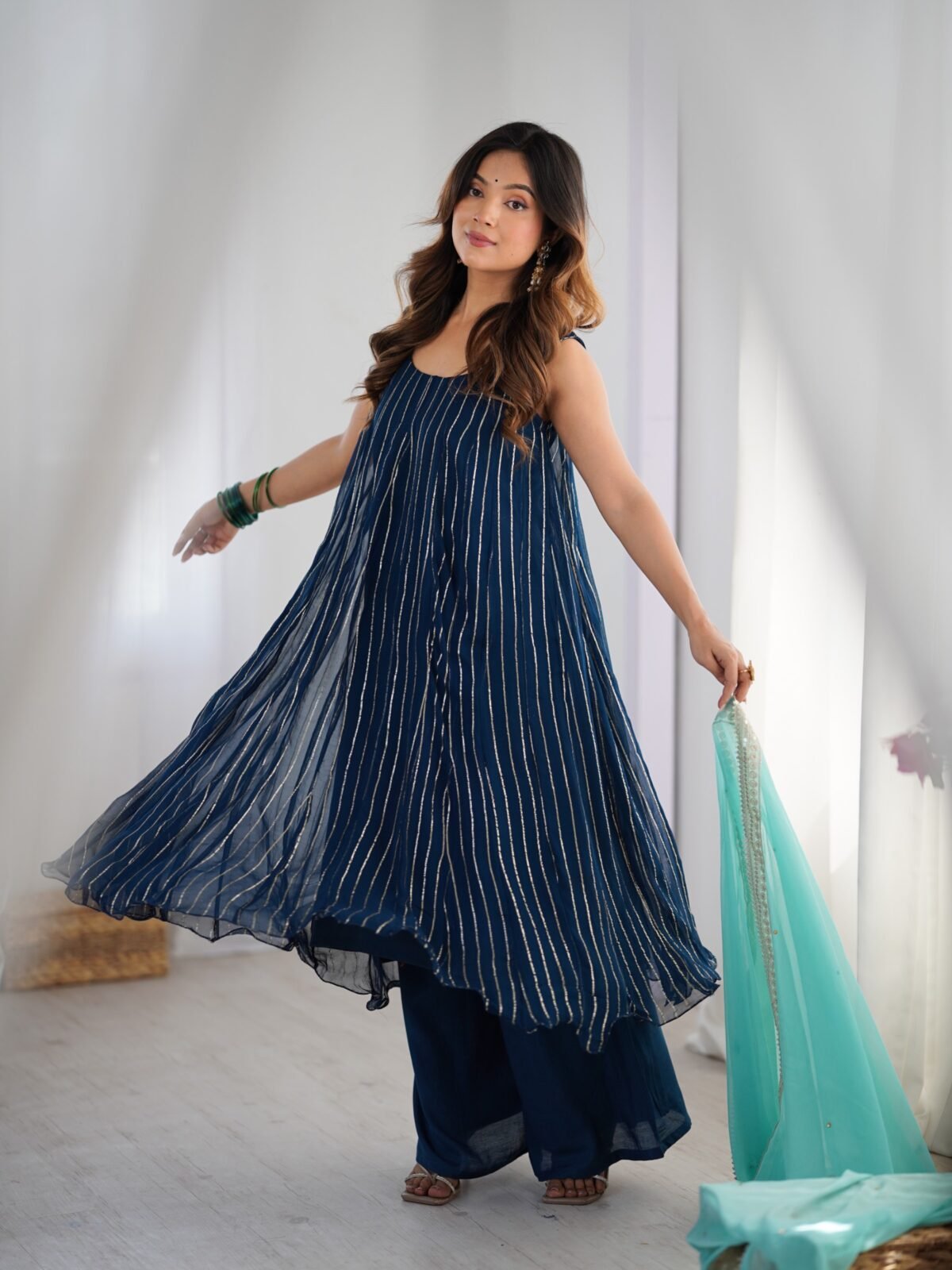 Navy blue anarkali palazzo set