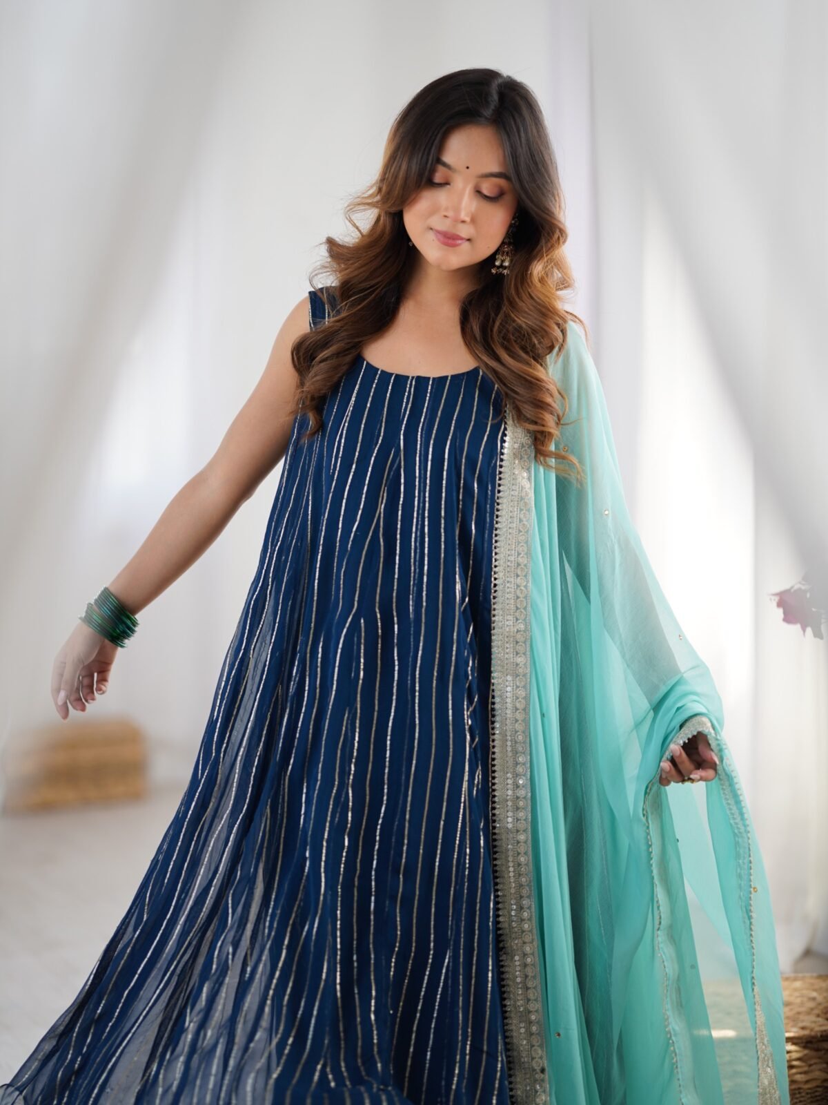 Navy blue anarkali palazzo set