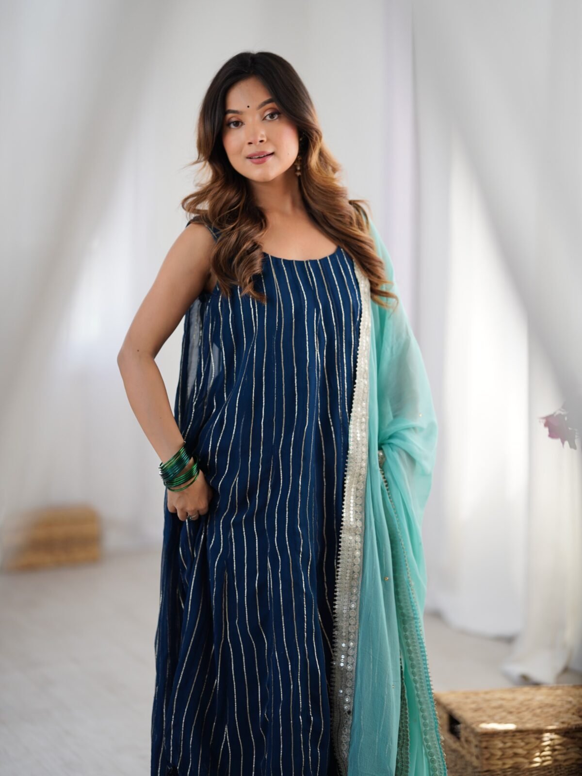 Navy blue anarkali palazzo set