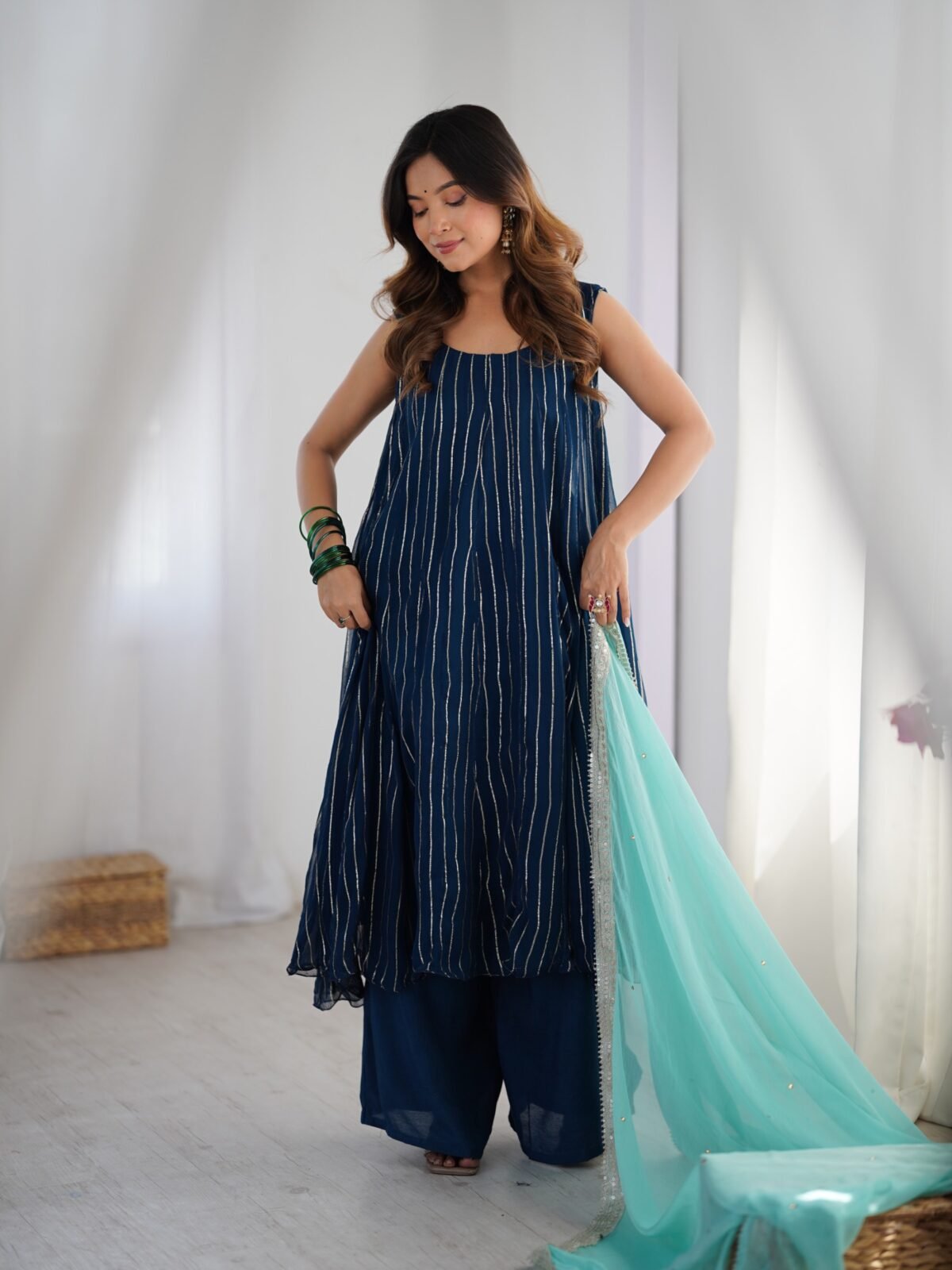 Navy blue anarkali palazzo set