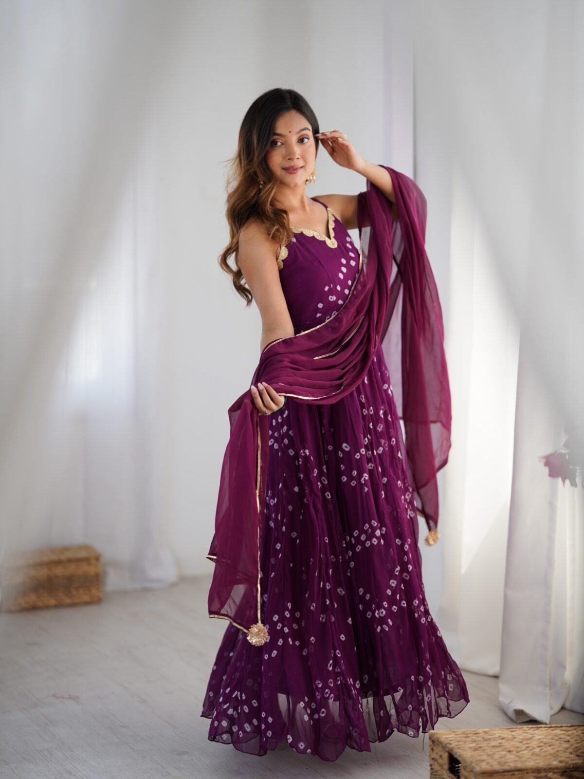 Haze bandhani anarkali set