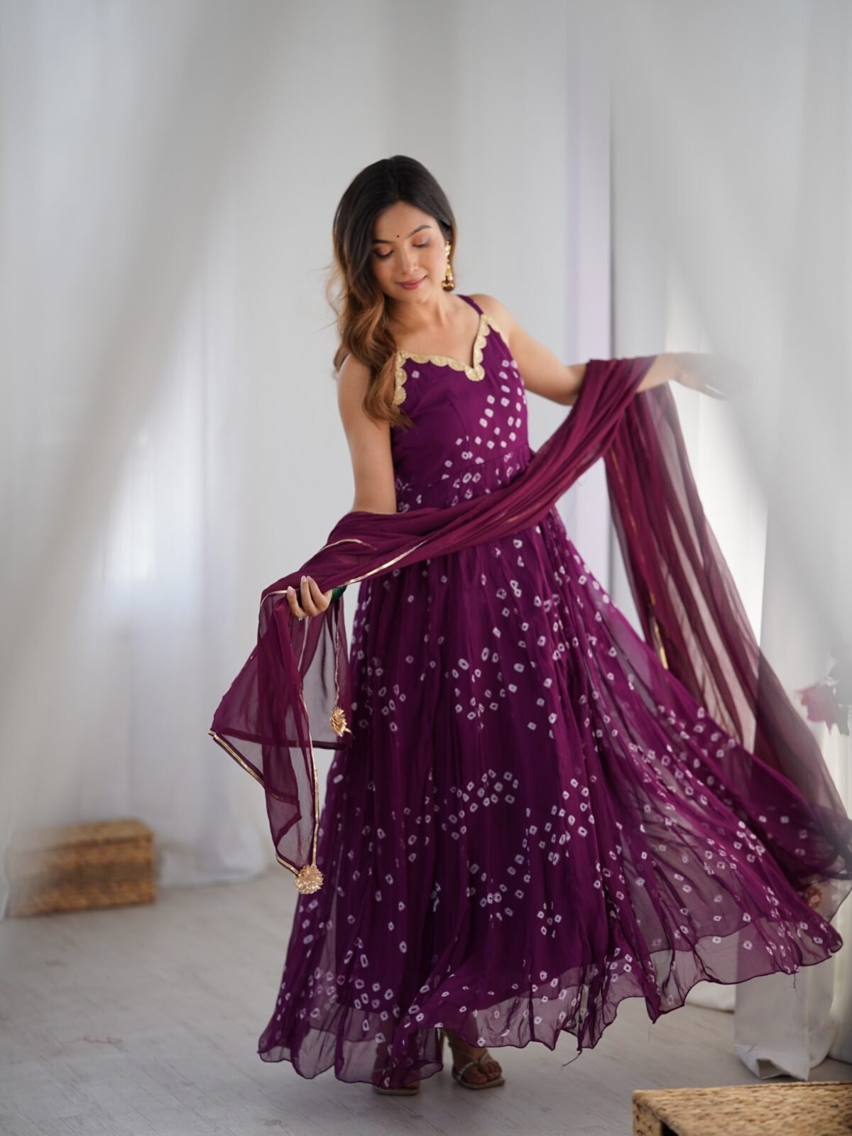 Haze bandhani anarkali set