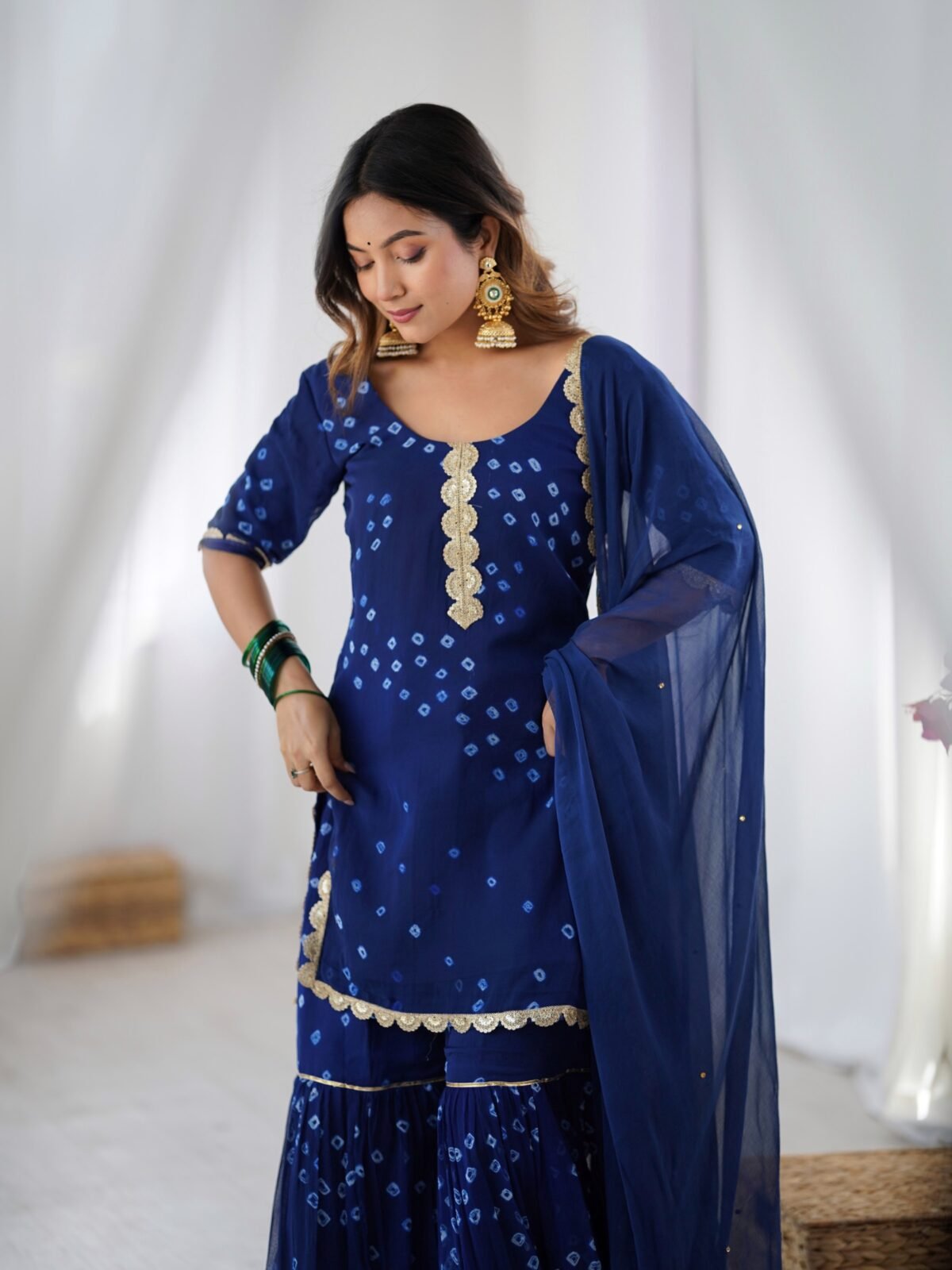 Mid night blue sharara kurta and dupatta set