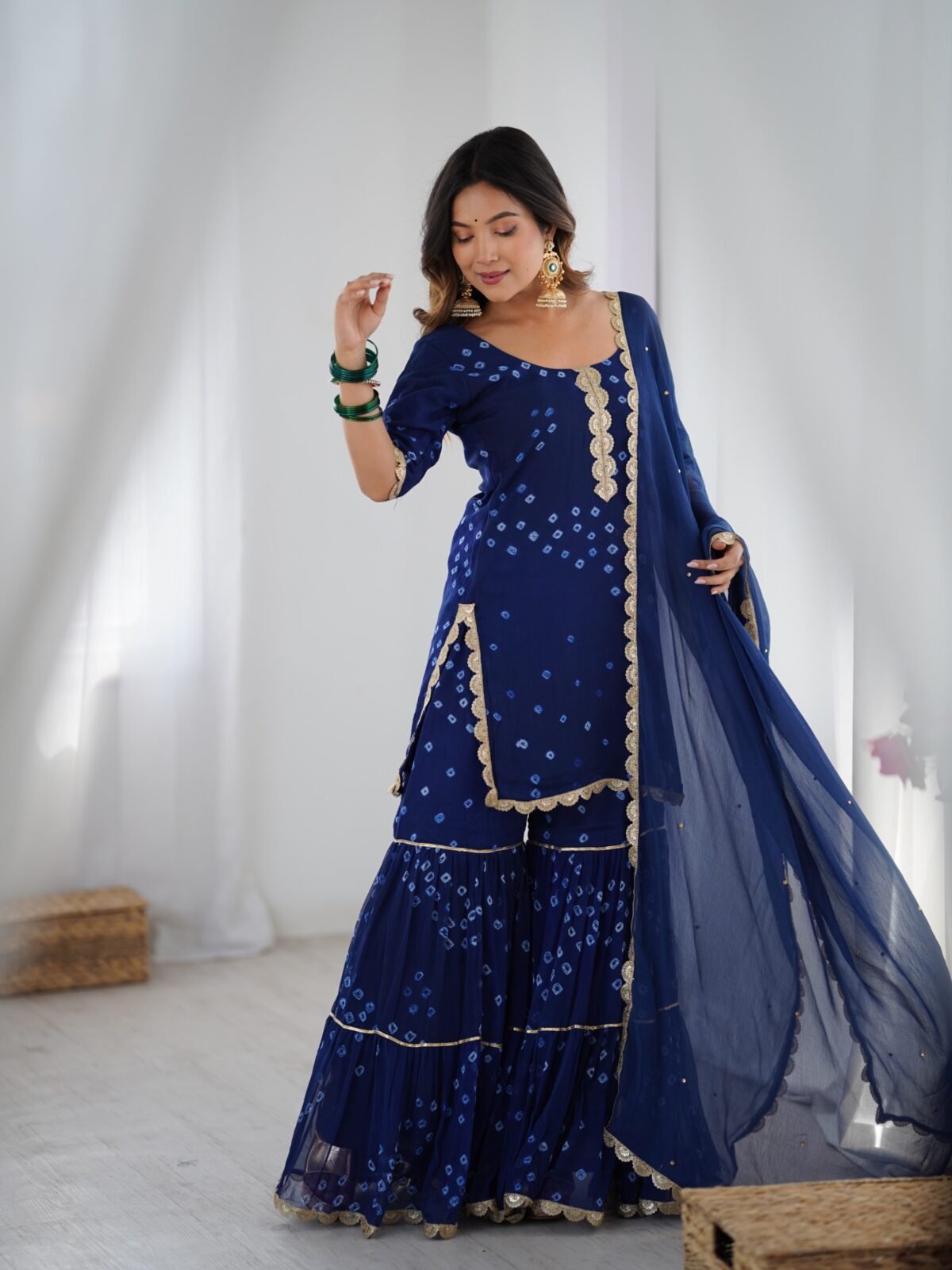 Mid night blue sharara kurta and dupatta set