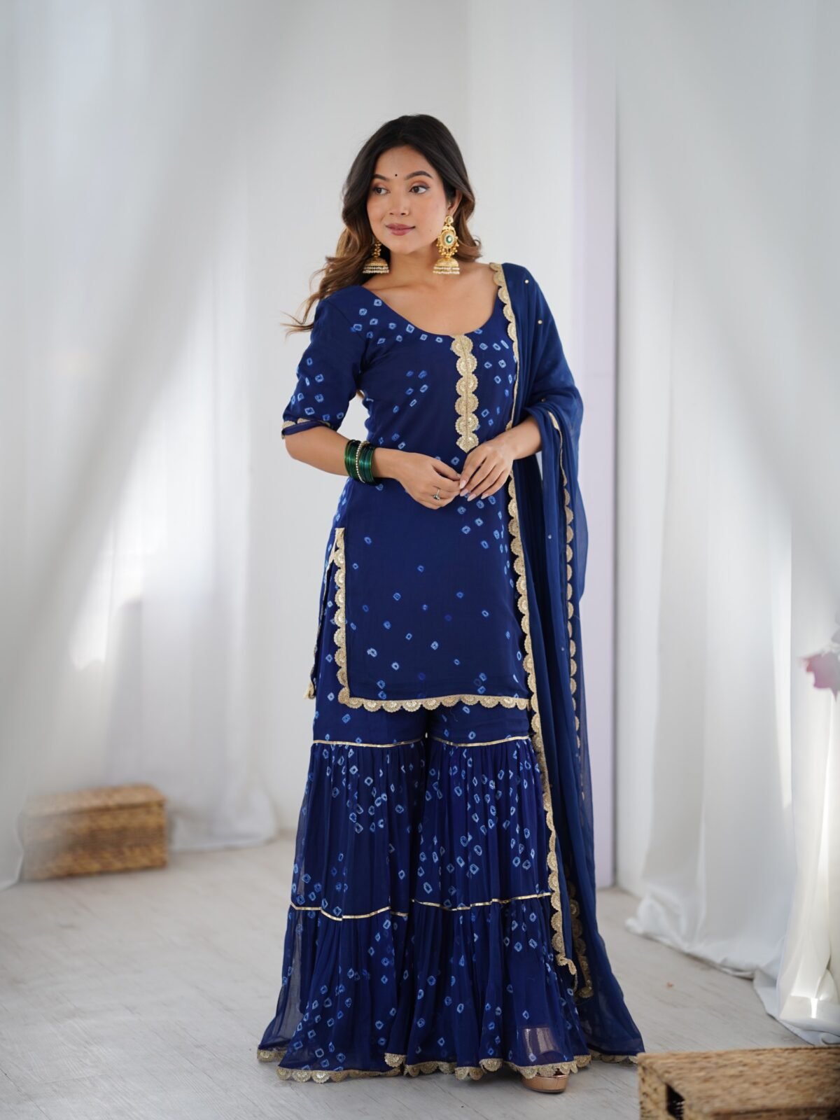 Mid night blue sharara kurta and dupatta set